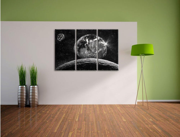 Pixxprint Rote Planeten in der Galaxie Kunst / 3-Teilig/Gesamtmass 120cm Leinwandbild bespannt auf H