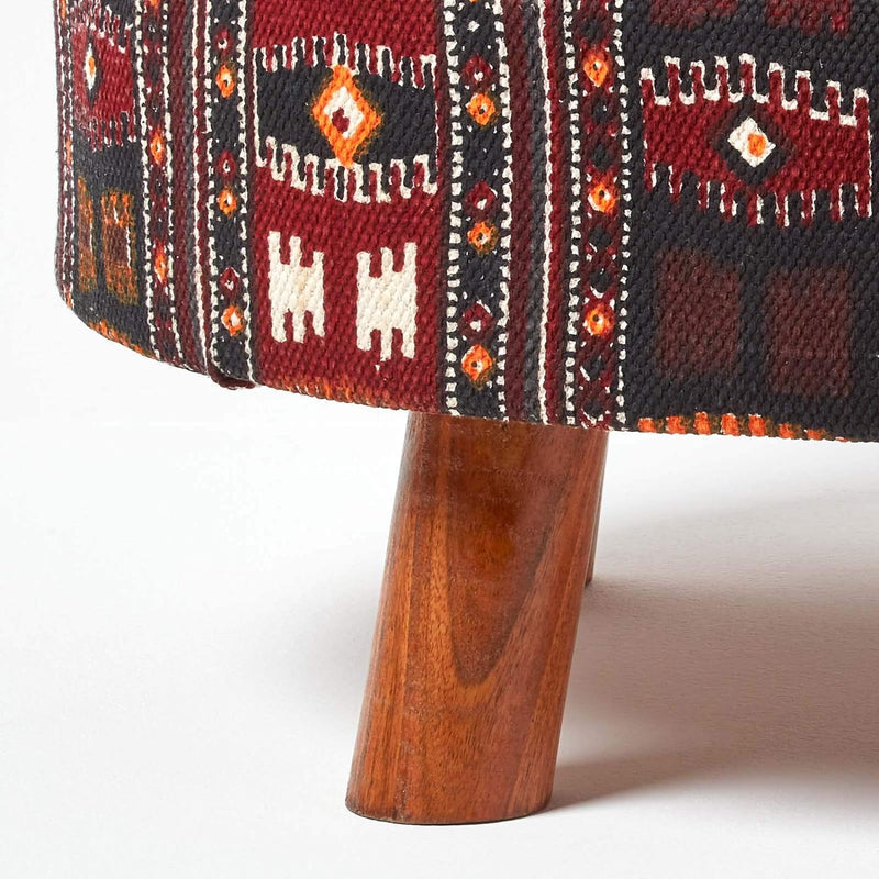 Homescapes Kilim Stoff Sitzhocker Fusshocker Schemel 62 x 62 x 32 cm mit bedrucktem Baumwoll Bezug u