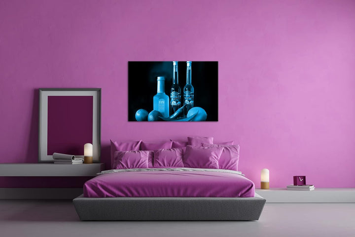 deyoli Dark bunte Lebensmittel mit Essig Format 80x60 Effekt: Monocrome Blau als Leinwandbild, Motiv