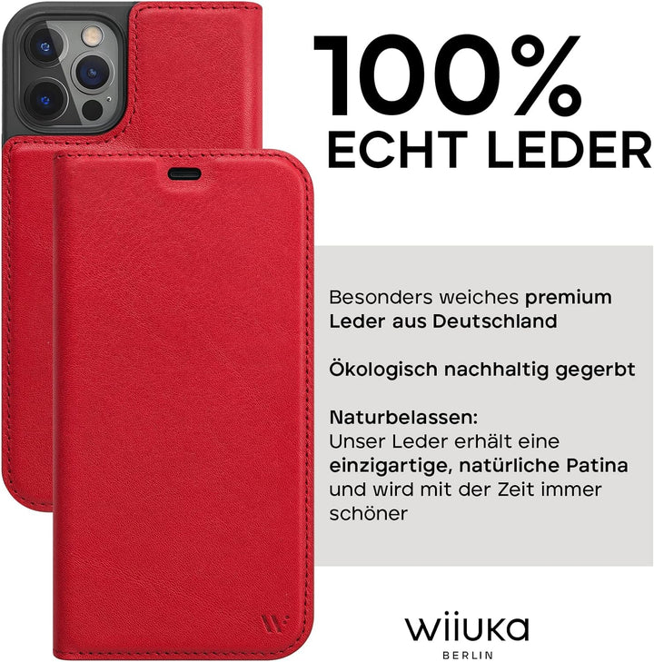 WIIUKA Hülle für iPhone 12 Pro Max Lederhülle, Deutsches Premium Leder, mit Kartenfach, extra Dünn,