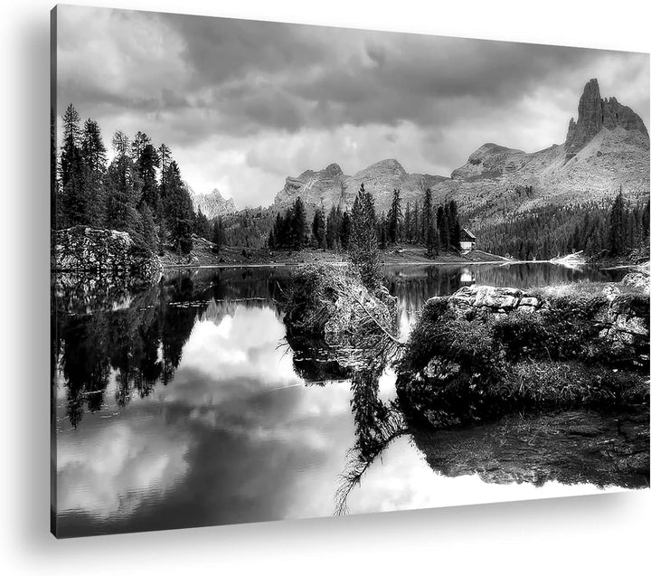 beginnender Winter in den Dolomiten Effekt: Schwarz&Weiss,Format: 80x60 als Leinwandbild, Motiv fert