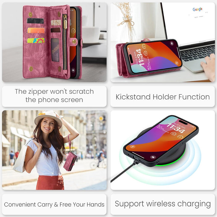 UFinetech für iPhone 15 Pro Max Hülle, Flip Leder TPU Stossfeste Kartenfach Tasche Handyhülle für iP