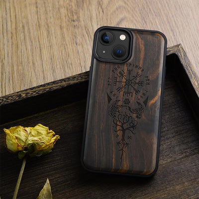 Carveit Holz Cover für iPhone 15 hülle, Kompatibel mit Magsafe Silikon Stossfeste Cover, Magnetisch