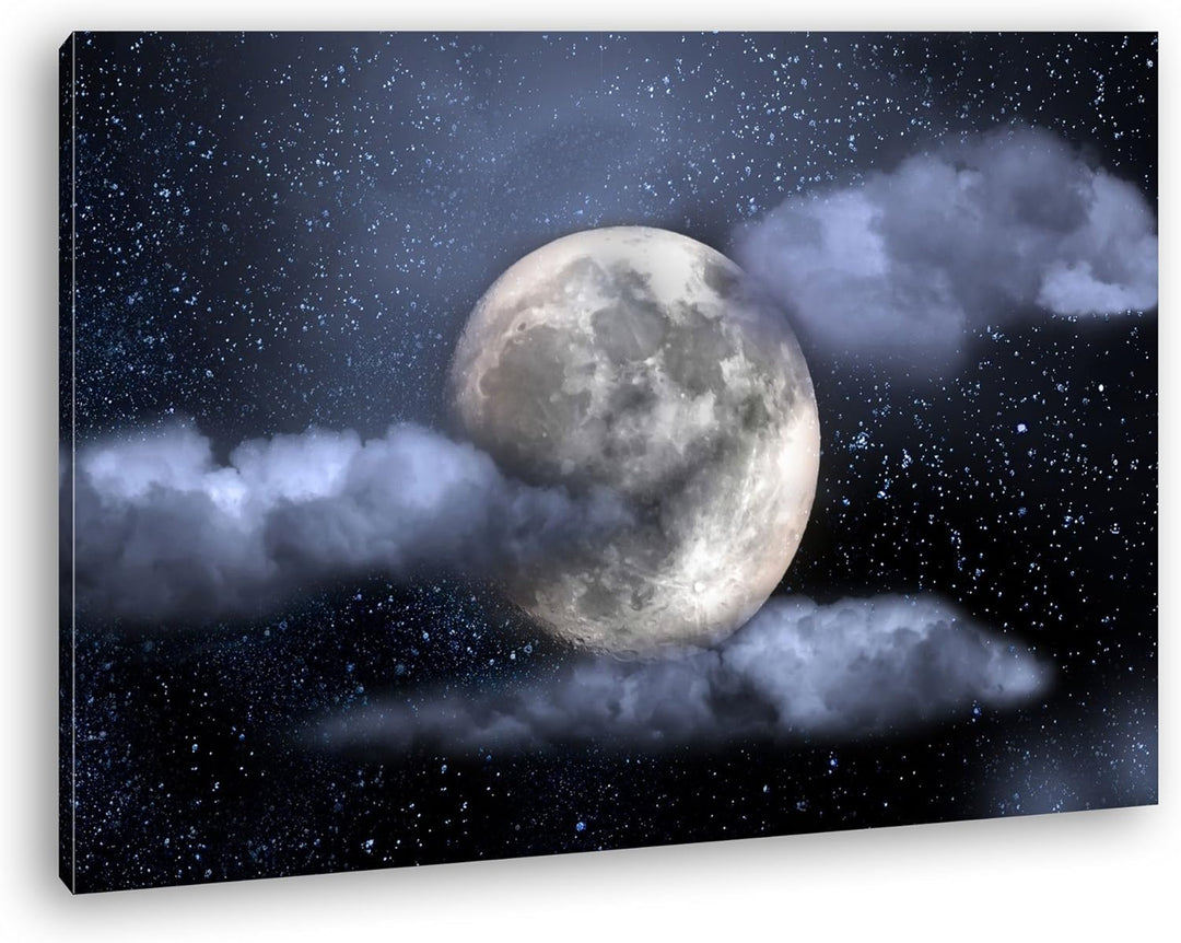 deyoli Mond am bewölkten Nachthimmel Format: 80x60 als Leinwandbild, Motiv fertig gerahmt auf Echtho