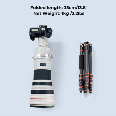 K&F Concept 152cm Carbon Stativ, Leichtes Tripod, Flexibles Kamera Stativ mit 360° Kugelkopf, 1/4''