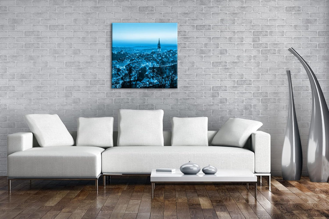 verschneites Bern in der Schweiz Format: 60x60 Effekt: Monocrome Blau als Leinwandbild, Motiv fertig
