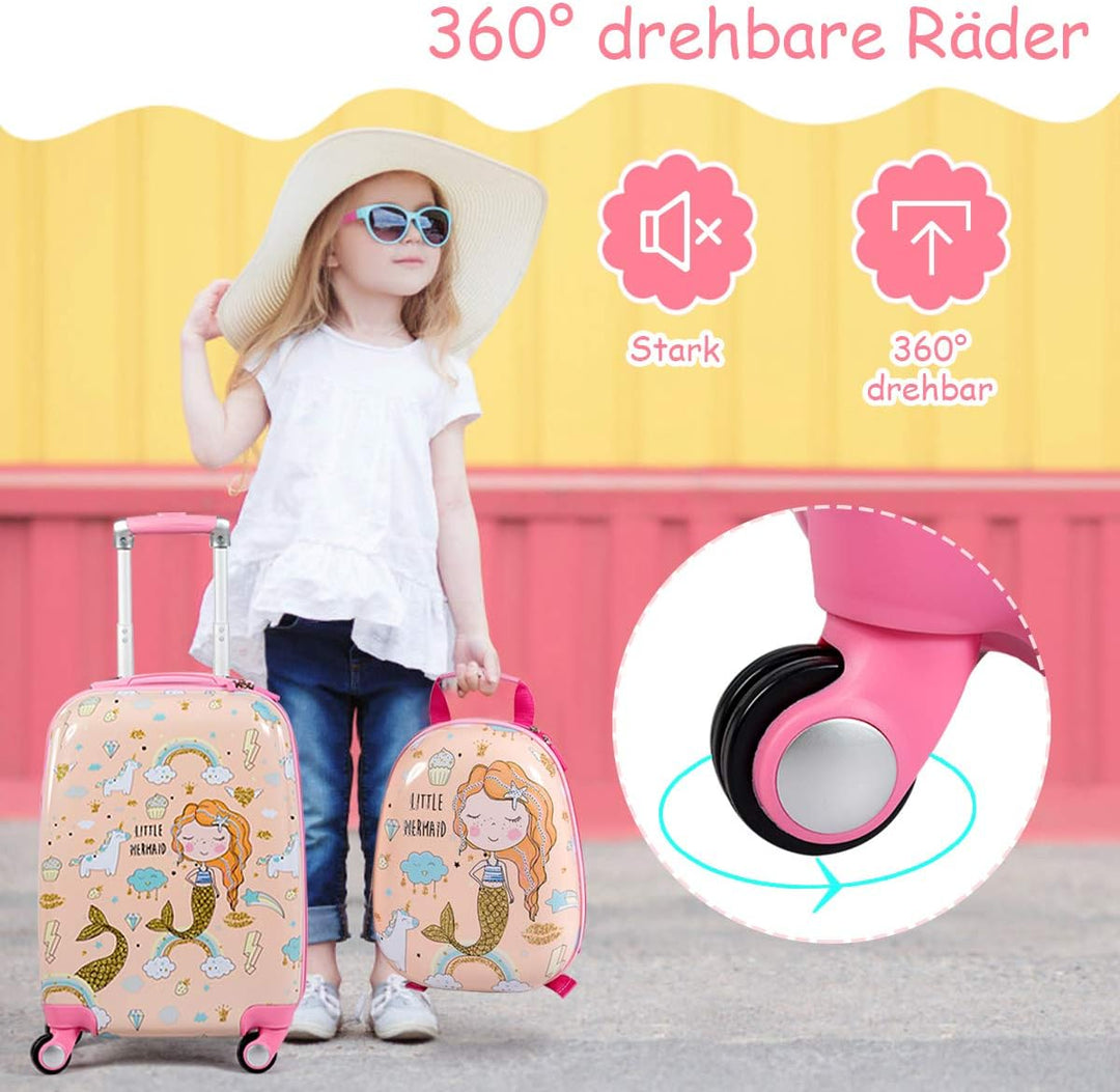 DREAMADE Kinderkoffer Jungen mit Rucksack 18"+12", 2 TLG. Kinderkoffer Set, Kindergepäck Trolley, Ki
