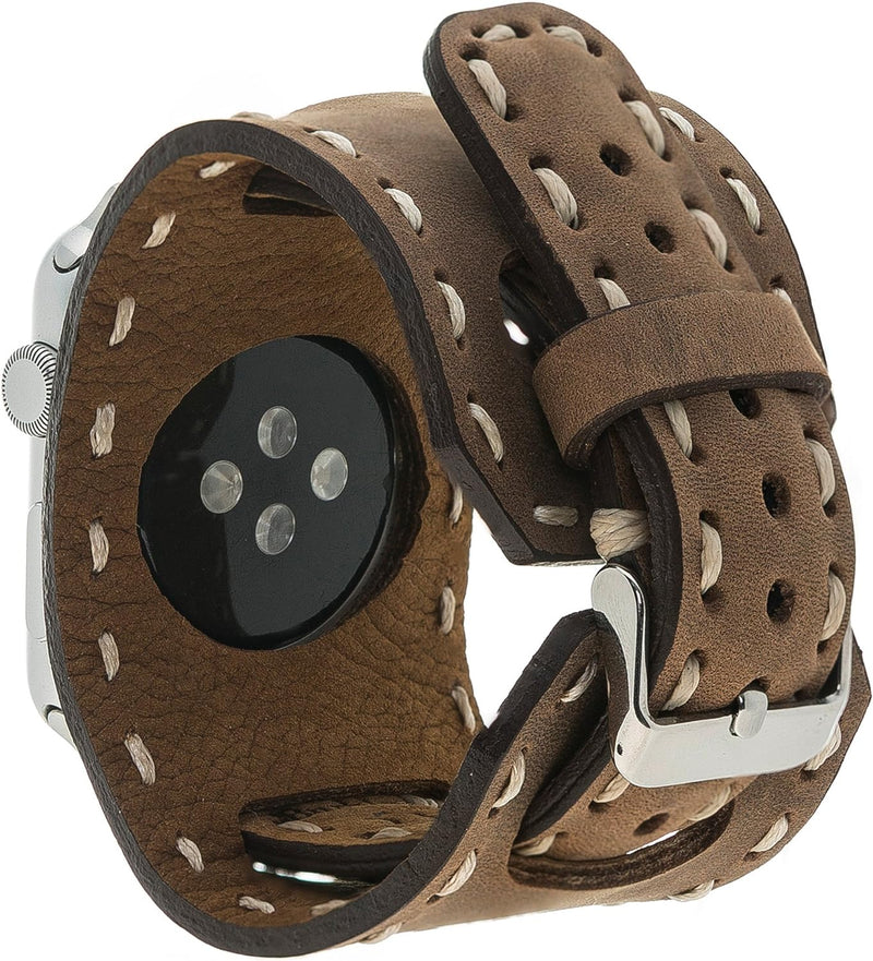 Burkley - Echtes Leder Ersatzarmband für Apple Watch in 42mm 44mm 45mm - Kompatibel mit Allen Serien