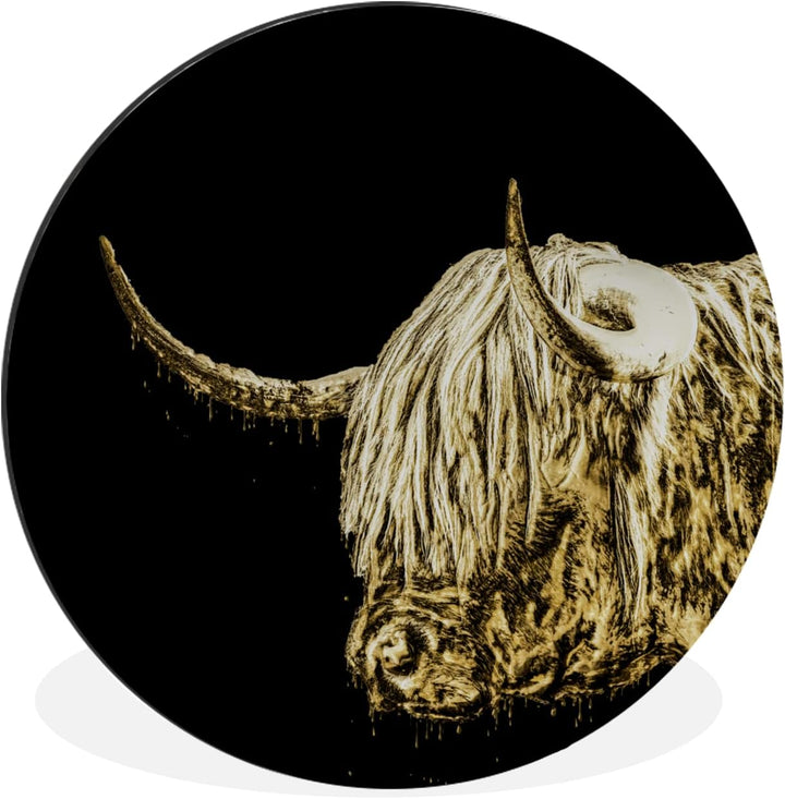 MuchoWow Wandbild Rund Wanddeko Deko Wohnzimmer Bilder 30x30 cm Schottischer Highlander - Schottisch