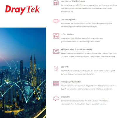 DrayTek Vigor2866L - LTE-Serie- 4G LTE & G.Fast Router für kleine und mittlere Unternehmen Vigor 286