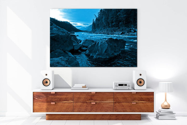 deyoli Eindrucksvoller Bach Format: 80x60 Effekt: Monocrome Blau als Leinwandbild, Motiv fertig gera