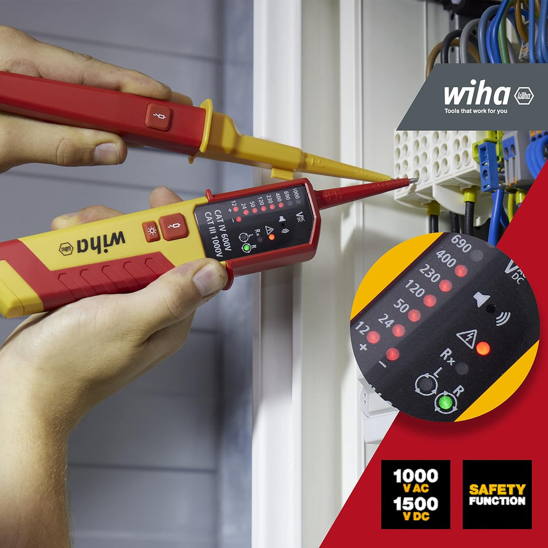 Wiha Spannungs- und Durchgangsprüfer 12 - 1.000 V AC, CAT IV inkl. 2x AAA-Batterien I mit LED-Anzeig