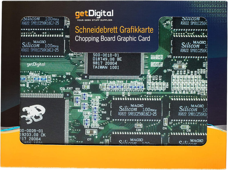 getDigital 12417 Grafikkarte Nerd Schneidebrett Küchenbrett, Glas, Mehrfarbig, 40 x 30 x 0.4 cm