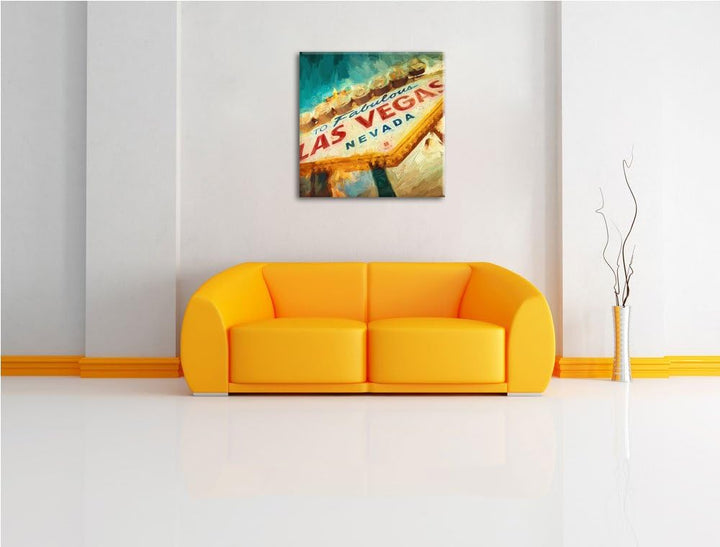 Pixxprint Las Vegas Schild im Retro-Look als Leinwandbild/Grösse: 70x70 cm/Wandbild/Kunstdruck/ferti