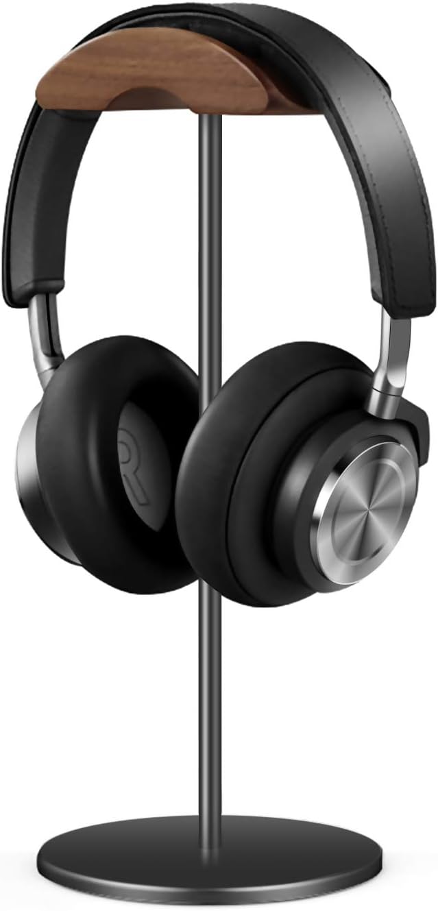 QinCoon Kopfhörer Ständer, Headset Halterung aus Walnuss Holz & Aluminium, Natur Walnuss Gaming Kopf