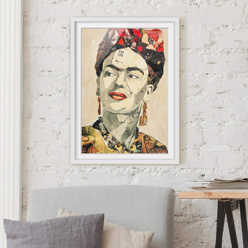 Bild mit Rahmen - Frida Kahlo - Collage No.2 - Rahmenfarbe Weiss, 55 x 40 cm 55cm x 40cm Weiss, 55cm