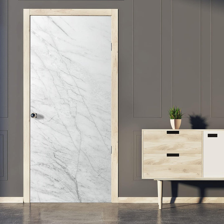 wandmotiv24 Türtapete weisser Marmor, Naturstein, Stein, Muster 90 x 200cm (B x H) - Dekorfolie selb