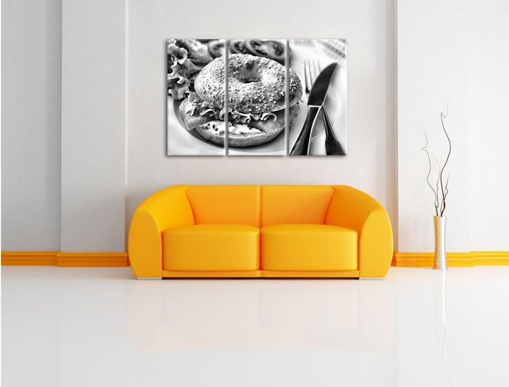 Pixxprint Frischer Lachs Beagle als Leinwandbild/Grösse: 3 Teilig (120x80) cm/Wandbild/Kunstdruck/fe