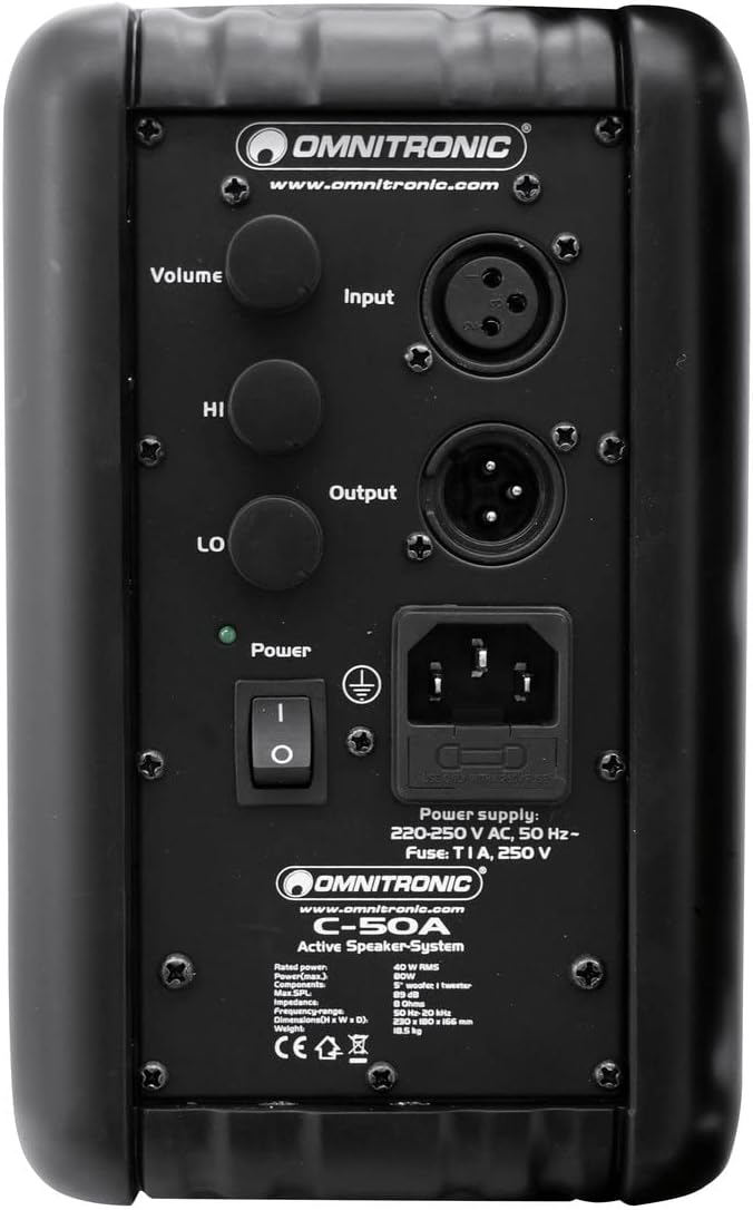 OMNITRONIC C-50A aktiv schwarz 2x | Aktives 2-Wege-Lautsprecherpaar mit Halterung, 5"-Tieftönern und