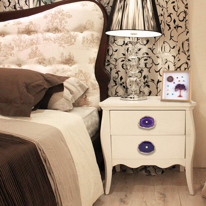 KYEYGWO 4 Stück Violett Achat Scheiben Möbelknöpfe mit Schraube, Unregelmässig Messing Schubladenknö