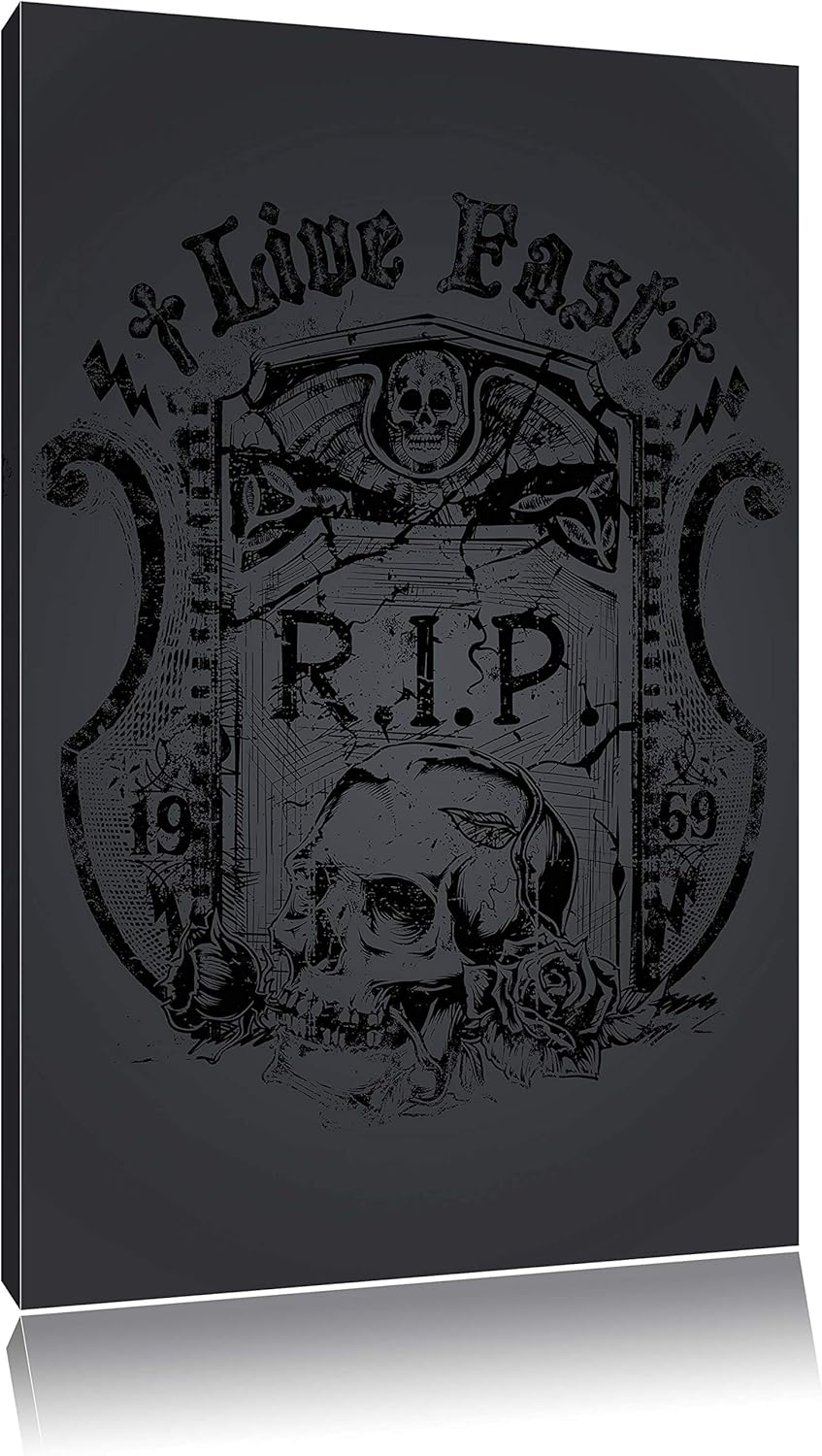 Pixxprint Rest in Peace Black Bild auf Leinwand, XXL riesige Bilder fertig gerahmt mit Keilrahmen, K