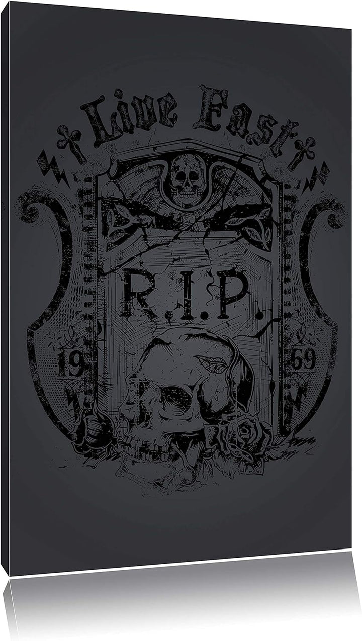 Pixxprint Rest in Peace Black Bild auf Leinwand, XXL riesige Bilder fertig gerahmt mit Keilrahmen, K