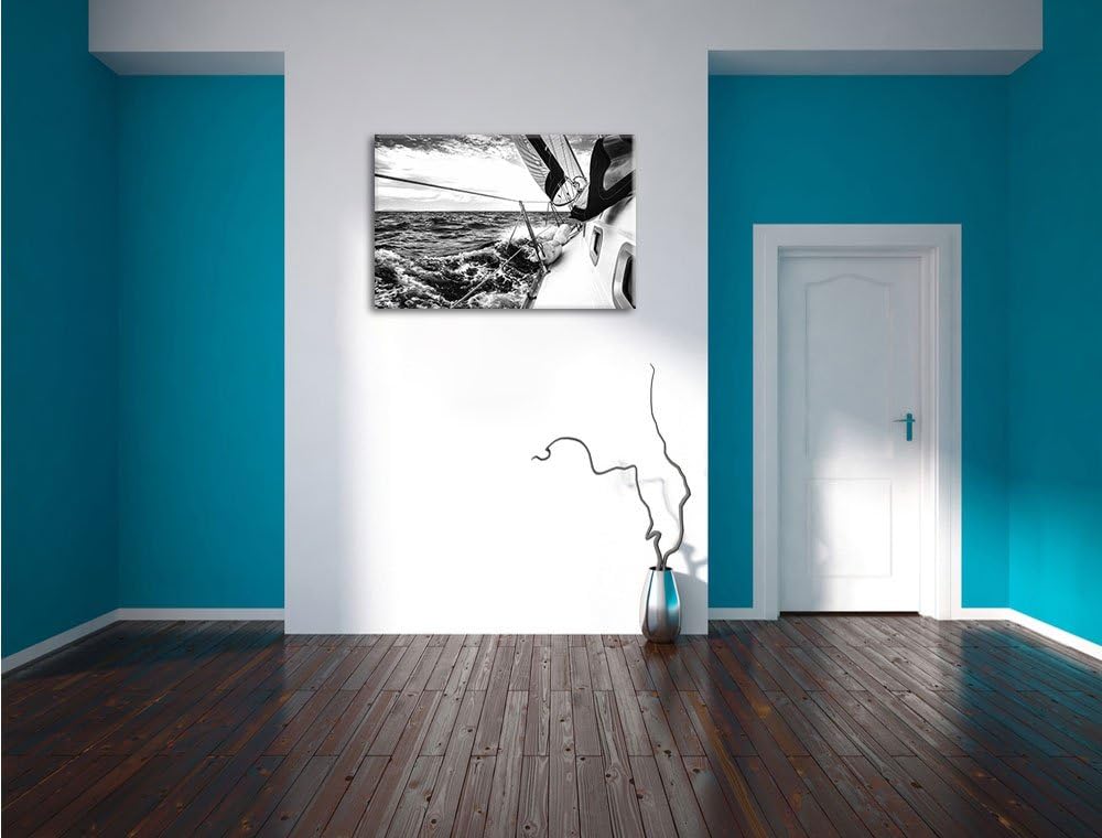 Pixxprint Die weissen Segel der Yacht Kunst B&W, Format: 100x70 auf Leinwand, 100x70