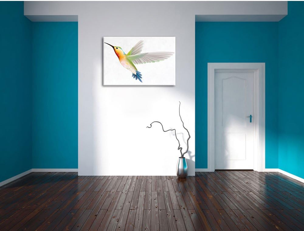 Anmutiger Kolibri weiss, Format: 100x70 auf Leinwand, XXL riesige Bilder fertig gerahmt mit Keilrahm