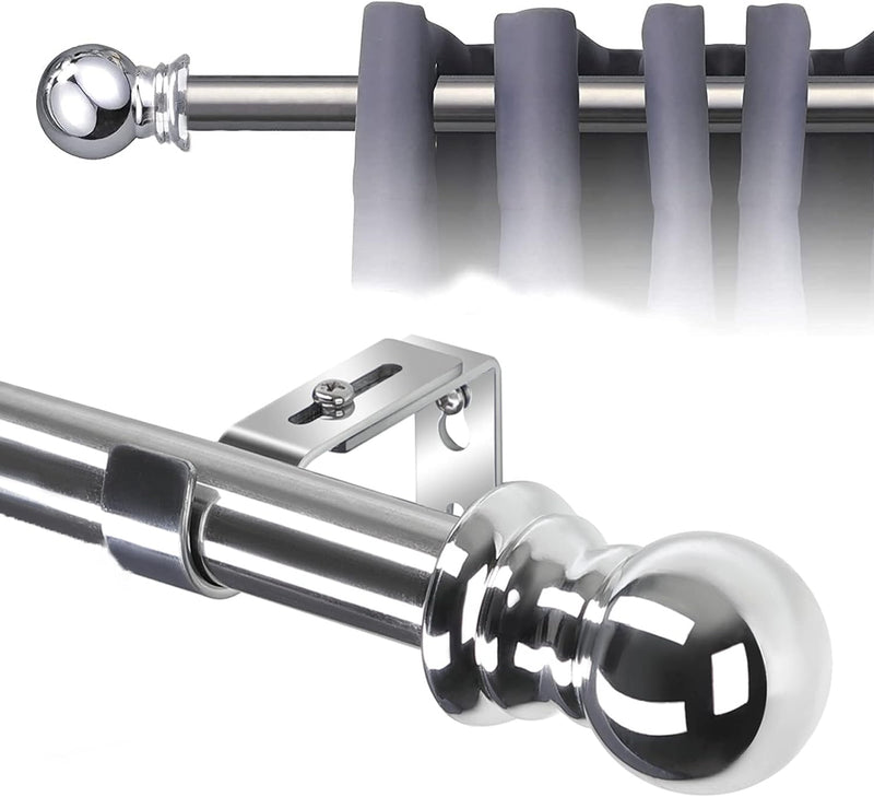 Gardinenstange Ausziehbar mit rundem Endstück&Halterung,1-Lauf Edelstahl Metall Gardinenstange für W