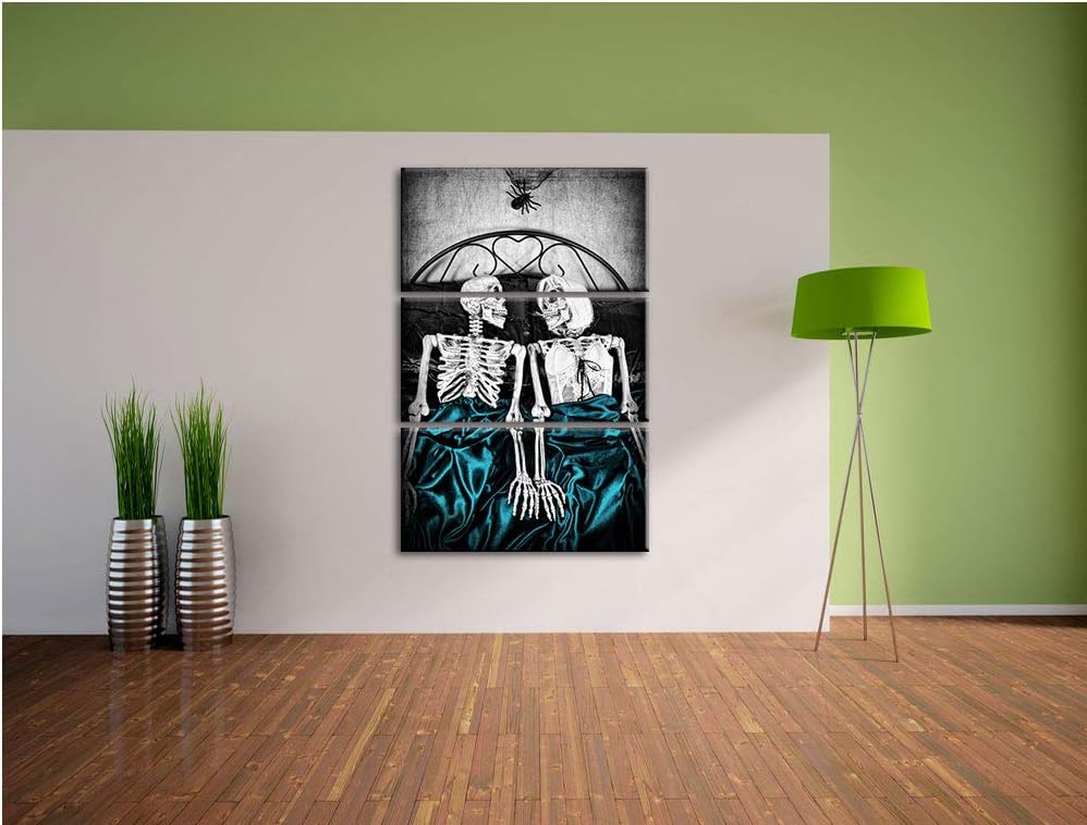 Horror Paar im heimischen Schlafzimmer schwarz/weiss 3-Teiler Leinwandbild 120x80 Bild auf Leinwand,