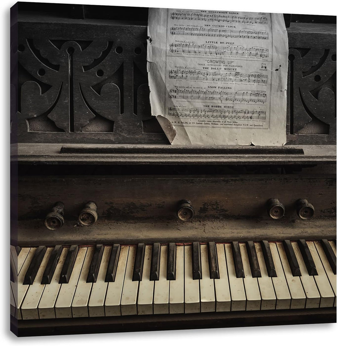 Pixxprint Klavier mit Notenblatt als Leinwandbild/Grösse: 70x70 cm/Wandbild/Kunstdruck/fertig bespan