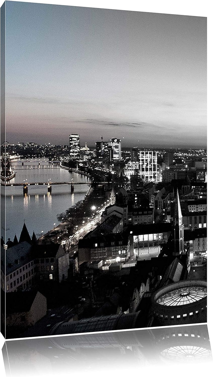 Pixxprint Frankfurter Skyline bei Sonnenuntergang schwarz/weiss, Format: 70x100 auf hochkantiges Lei