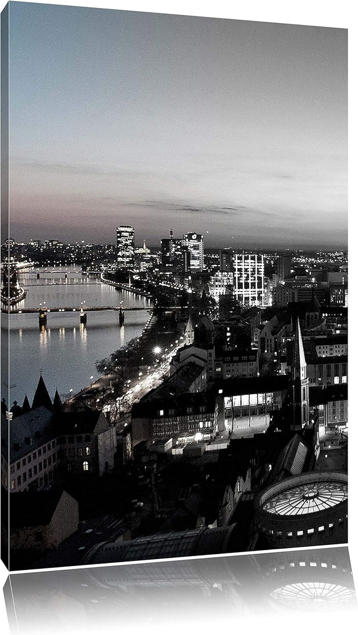 Pixxprint Frankfurter Skyline bei Sonnenuntergang schwarz/weiss, Format: 70x100 auf hochkantiges Lei