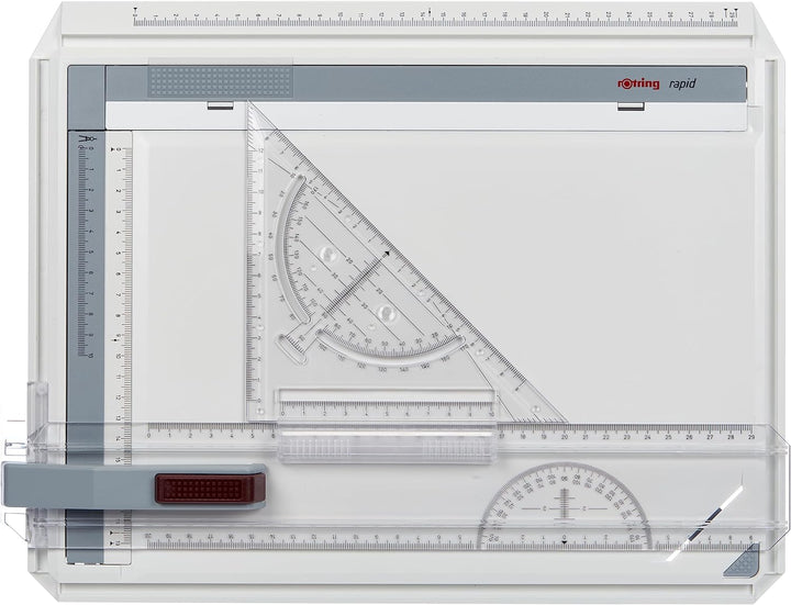 rOtring Rapid A4 Zeichenplatte Professioneller Zeichenbrett mit Lineal und Zeichendreieck Rapid Zeic