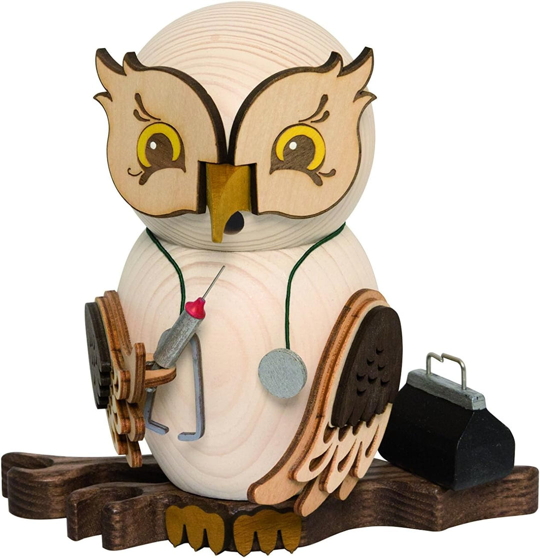 Drechslerei Kuhnert - Rauchfigur/Räucherfigur - Eule Arzt aus Massivholz - ca. 15 cm - Made in Germa
