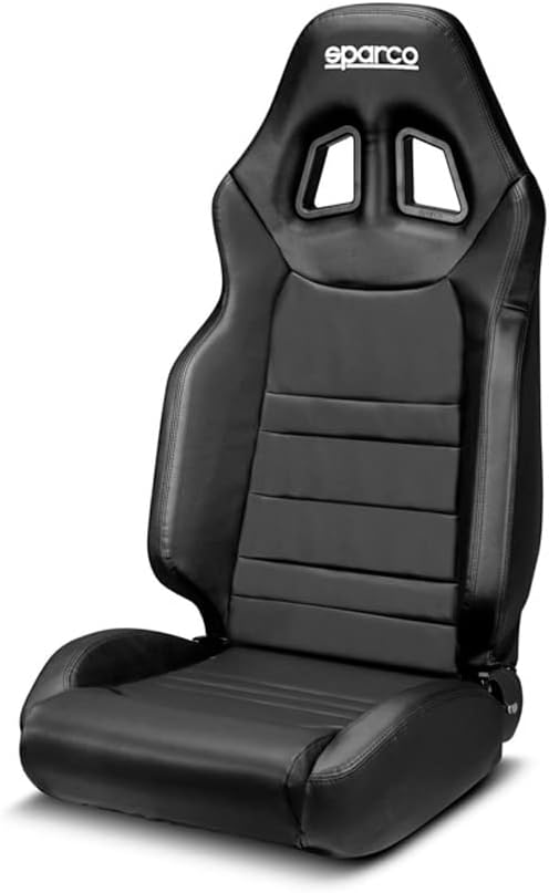 Sparco Sportsitz R100+ Schwarz Kunstleder + Schwarze Nähte (Verstellbar)