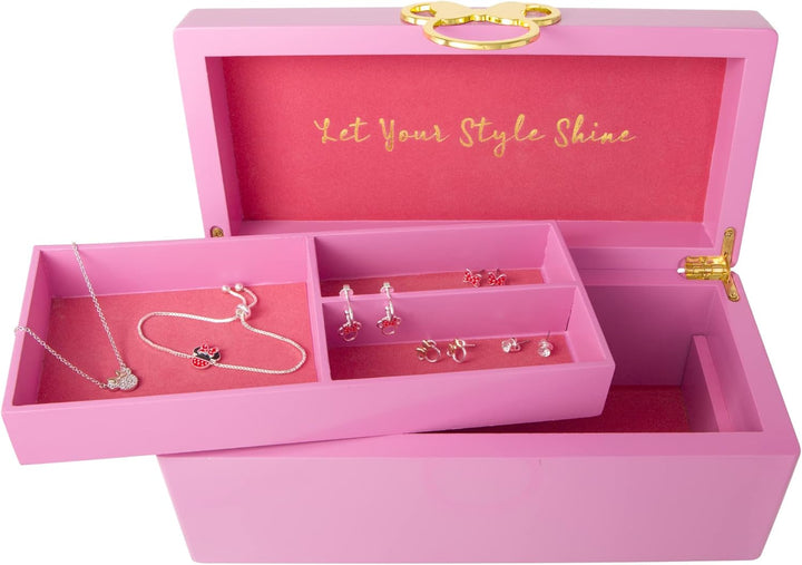 Disney Minnie Mouse Gold Icon Pink Lacquer Wood Jewelry Box Jewelry Organizer, Officially Licensed K