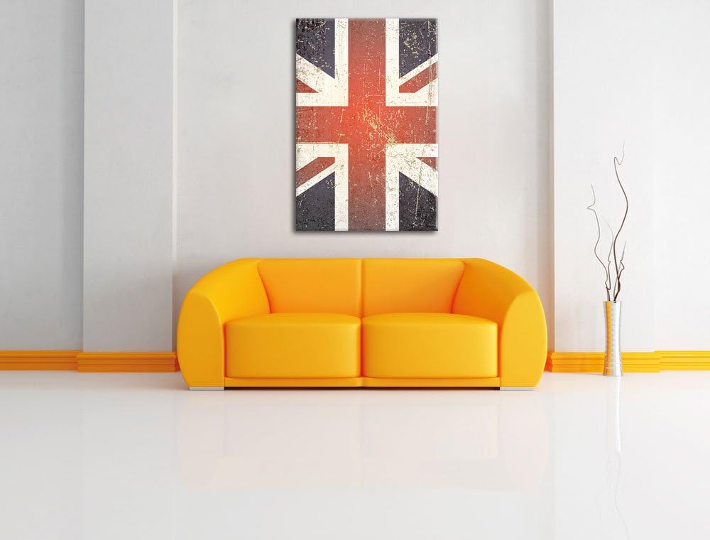 Pixxprint British Union Jack schwarz/weiss, Format: 80x120 auf hochkantiges Leinwand, 80x120