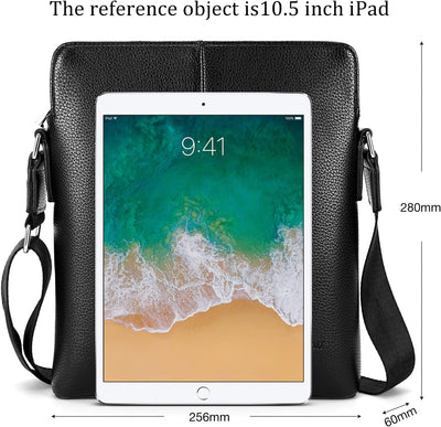 YumSur Herren Umhängetasche, Leder Messenger Handtasche Crossbody Tasche für Männer Geldbörse iPad T