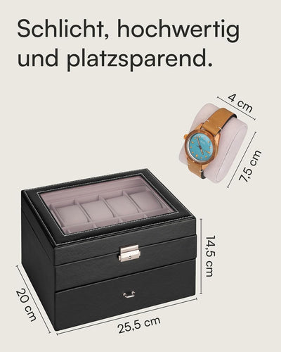 shelfmade Uhrenbox PU-Leder - Uhrenaufbewahrung schwarz - Uhrenkasten mit edlem Samt - Uhrenkoffer,