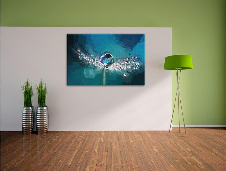 Pixxprint Wassertropfen auf Einer Pusteblume Kunst Pinsel Effekt, Format: 100x70 auf Leinwand, XXL r