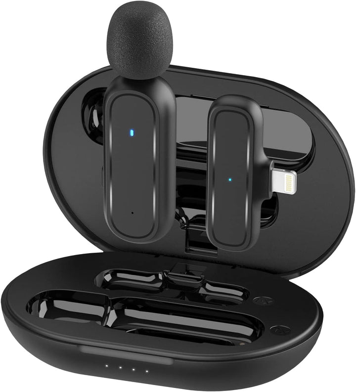 Handy Mikrofon Mini,Gimpro MC1(A) 2.4GHz【Lightning】PLUG&PLAY Ansteckmikrofon mit Ladekoffer 3 Mode D