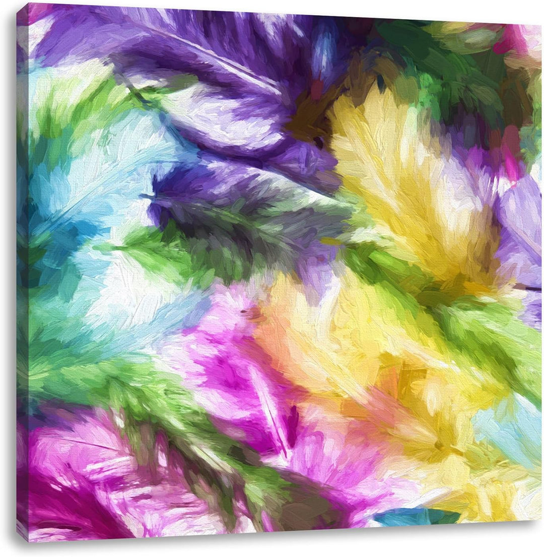 Pixxprint Anordnung von Federn als Leinwandbild/Grösse: 70x70 cm/Wandbild/Kunstdruck/fertig bespannt