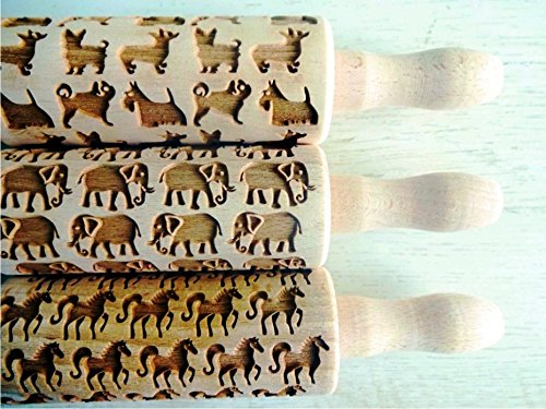 3-er SET Kinder Nudelhölzer TIERE. Teigrolle für hausgemachtes Gebäck. Tiere Teigrolle. Gravierte Te