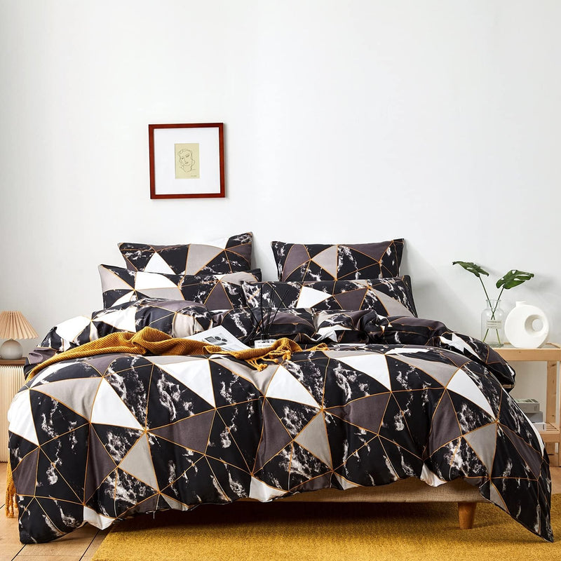 Luofanfei Bettwäsche Dreiecke 200x200 cm Grau Anthrazit Schwarz Weiss Gold Bettbezug Doppelbett Set