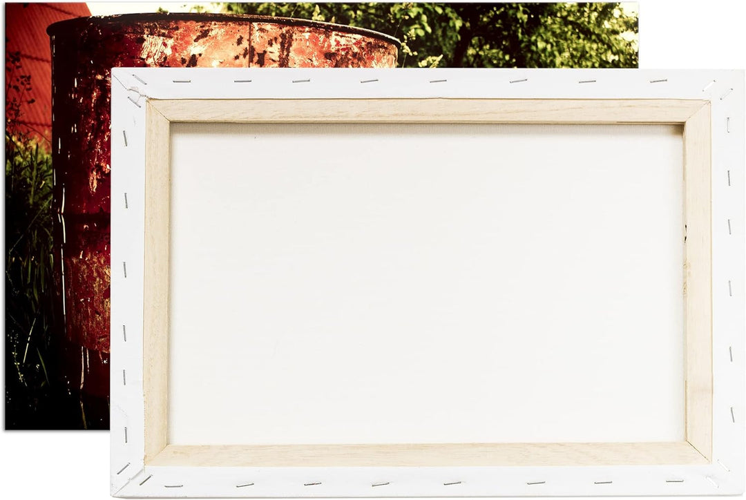 rostiger roter Container in der Natur im Format: 80x60 als Leinwandbild, Motiv fertig gerahmt auf Ec