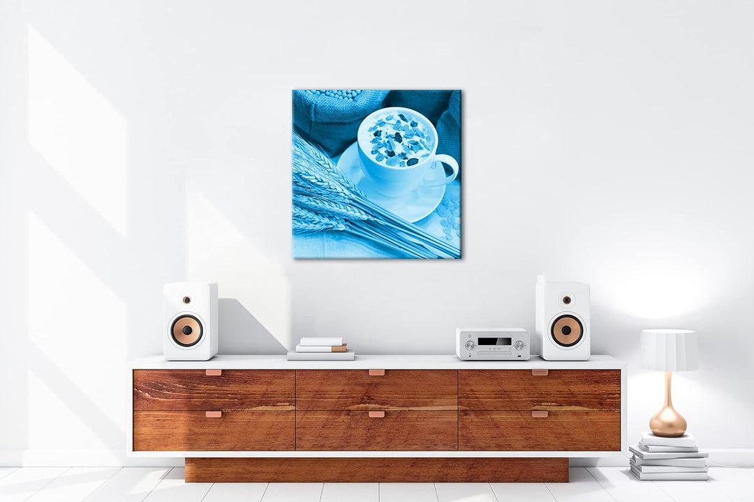 deyoli Getreide Müsli Format: 70x70 Effekt: Monocrome Blau als Leinwandbild, Motiv fertig gerahmt au
