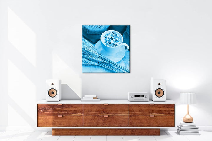 deyoli Getreide Müsli Format: 70x70 Effekt: Monocrome Blau als Leinwandbild, Motiv fertig gerahmt au