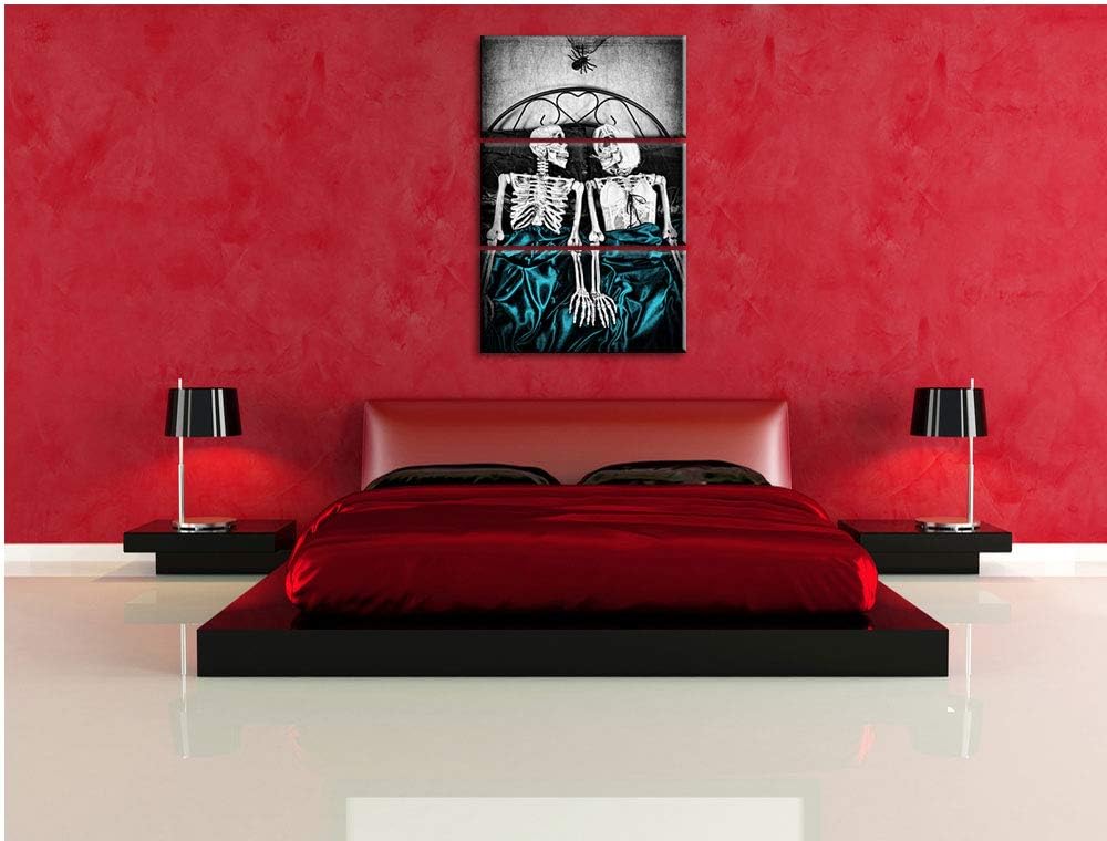 Horror Paar im heimischen Schlafzimmer schwarz/weiss 3-Teiler Leinwandbild 120x80 Bild auf Leinwand,