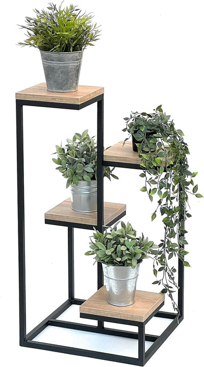 DanDiBo Blumentreppe Metall Schwarz Holz 75 cm Pflanzentreppe Blumenständer 96355 Blumensäule Modern